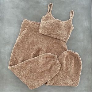 Skims cozy knit jogger and bralette in camel - S/M
